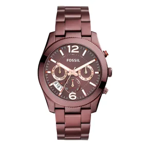 Fossil Perfect Boyfriend Wine Stainless Steel Wine Dial Chronograph Quartz Watch for Ladies - ES4110