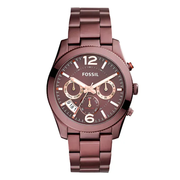 Fossil Perfect Boyfriend Wine Stainless Steel Wine Dial Chronograph Quartz Watch for Ladies - ES4110