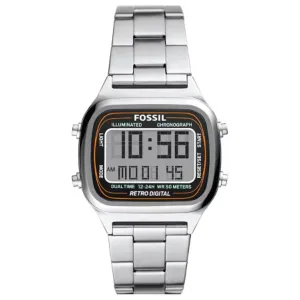 Fossil Retro Digital Silver Stainless Steel Positive Display Dial Digital Watch for Gents - FS5844