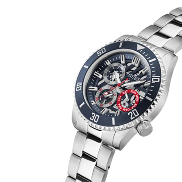 Guess Axle Silver Stainless Steel Black Dial Quartz Watch for Gents - GW0488G1