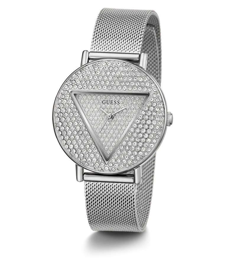 Guess Ladies Silver With Crystals Dial & Case and Mesh Bracelet Watch