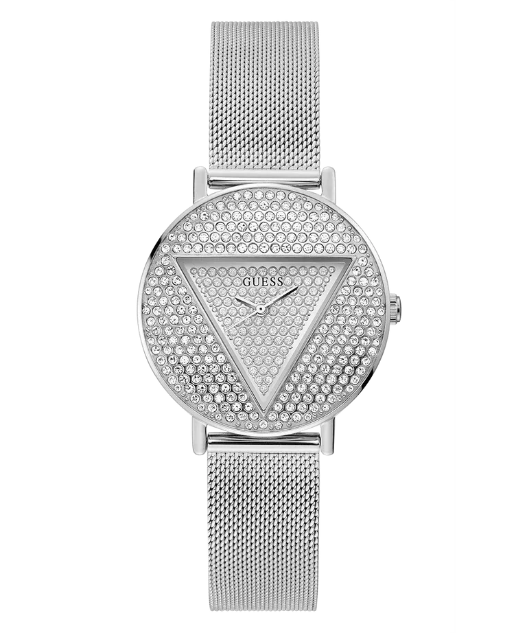 Guess Ladies Silver With Crystals Dial & Case and Mesh Bracelet Watch