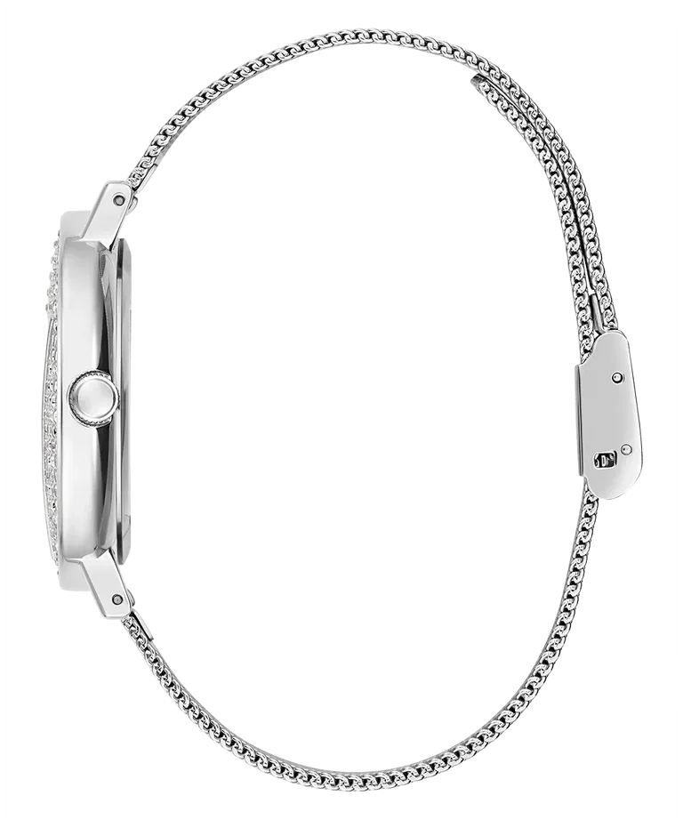Guess Ladies Silver With Crystals Dial & Case and Mesh Bracelet Watch