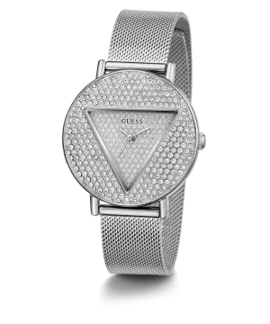 Guess Ladies Silver With Crystals Dial & Case and Mesh Bracelet Watch