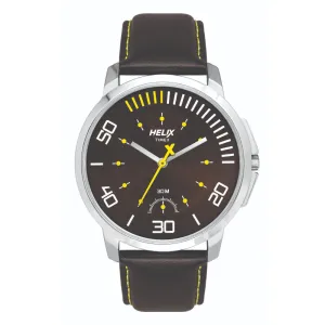 Helix By Timex Brown Round Analog Leather Watch Men -TW027HG06