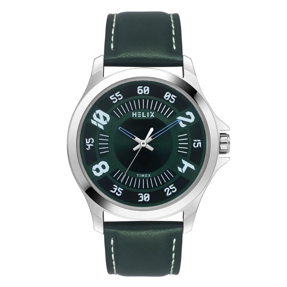 Helix By Timex Green Round Analog Leather Watch Men -TW055HG02