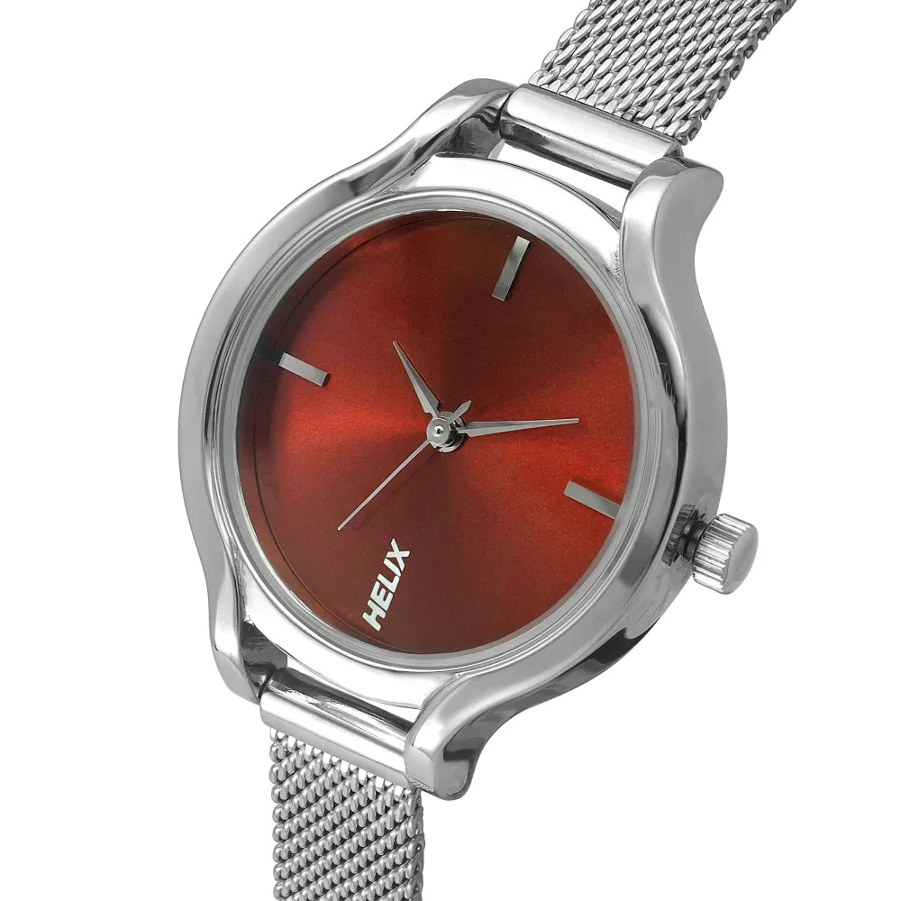 Helix By Timex Red Round Analog Stainless Steel Watch Women -TW027HL21