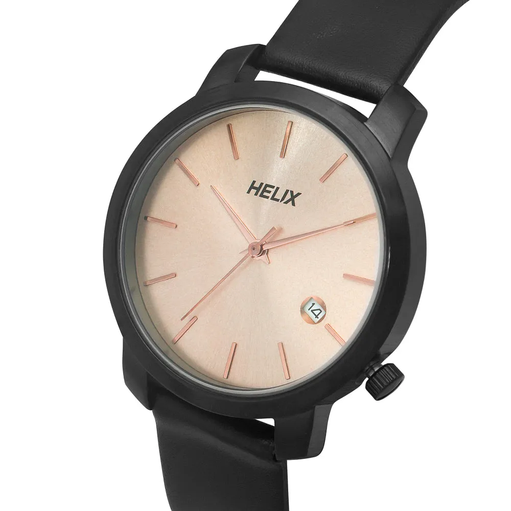 Helix By Timex Rose Gold Round Analog Leather Watch Women -TW032HL36