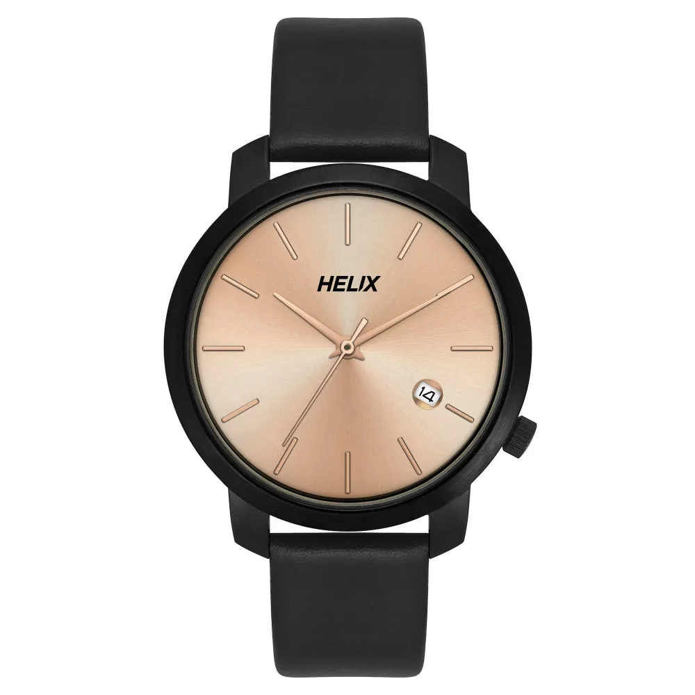Helix By Timex Rose Gold Round Analog Leather Watch Women -TW032HL36