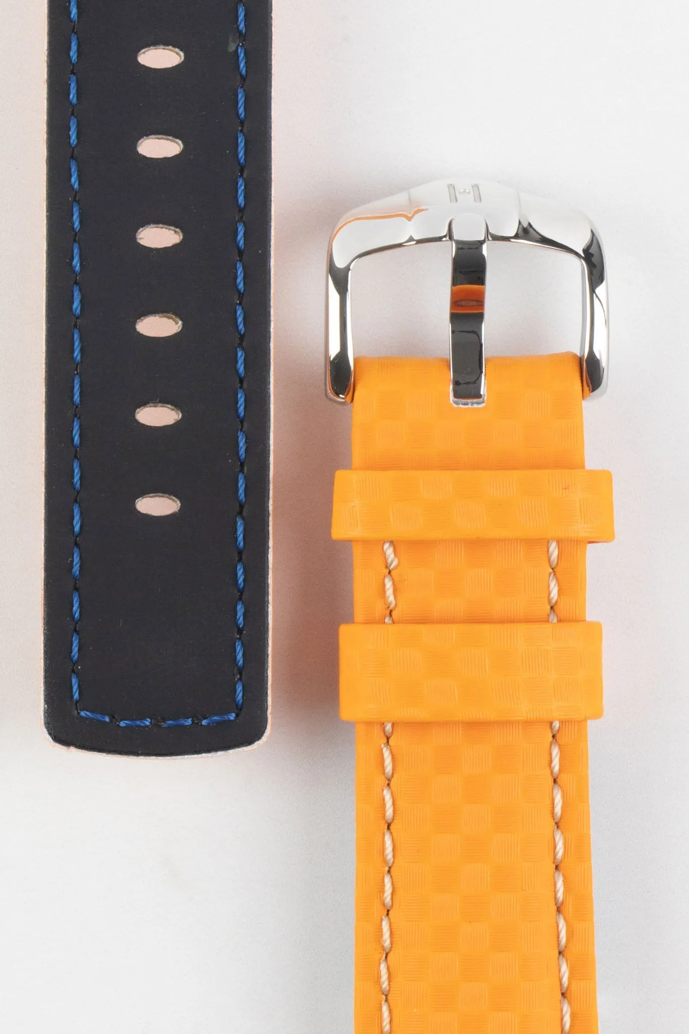 Hirsch CARBON Embossed Water-Resistant Leather Watch Strap in ORANGE