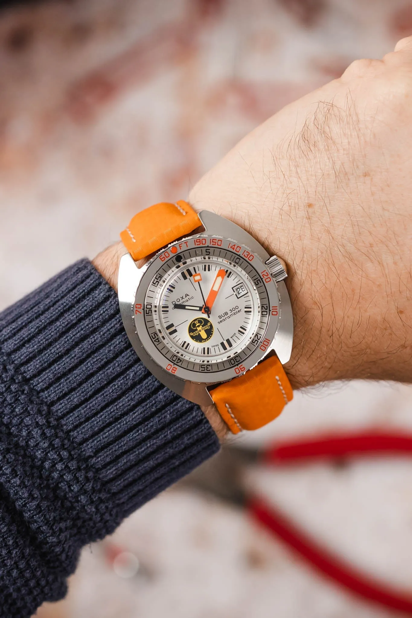 Hirsch CARBON Embossed Water-Resistant Leather Watch Strap in ORANGE