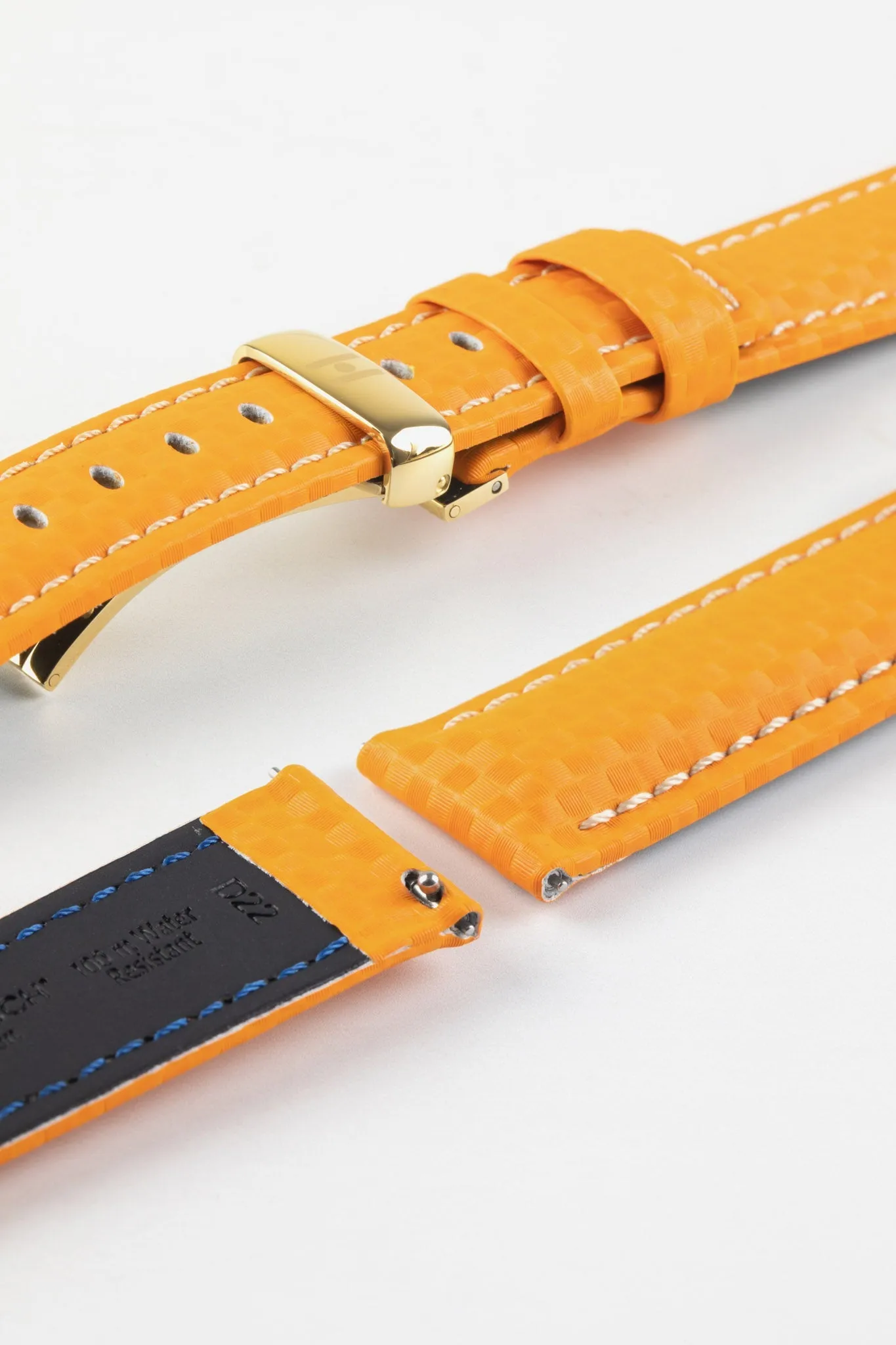 Hirsch CARBON Embossed Water-Resistant Leather Watch Strap in ORANGE