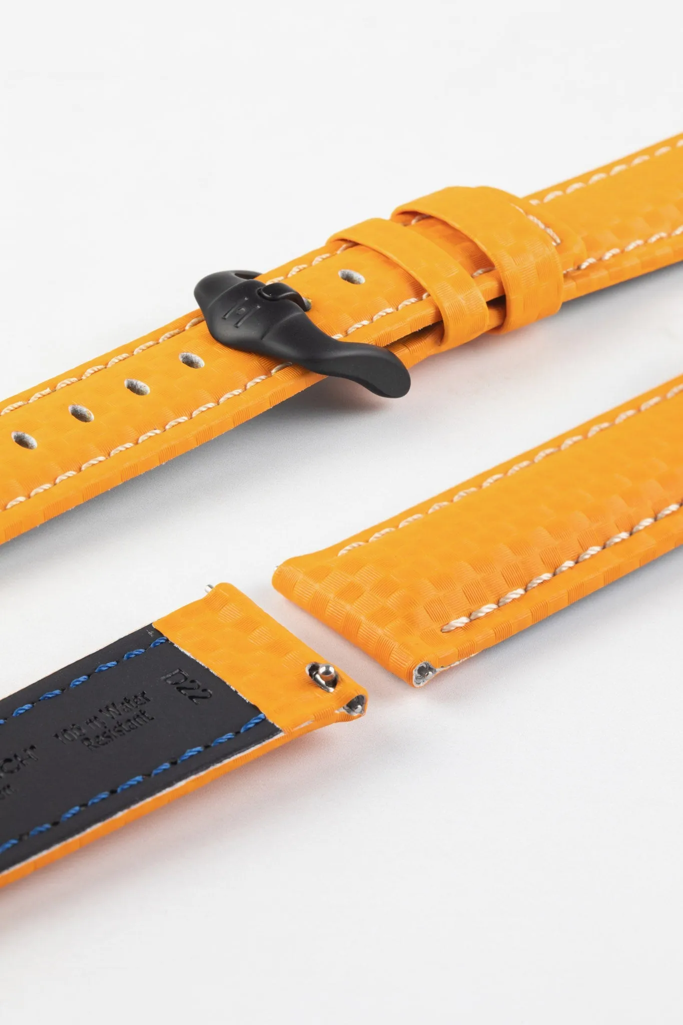 Hirsch CARBON Embossed Water-Resistant Leather Watch Strap in ORANGE