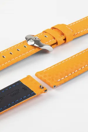 Hirsch CARBON Embossed Water-Resistant Leather Watch Strap in ORANGE