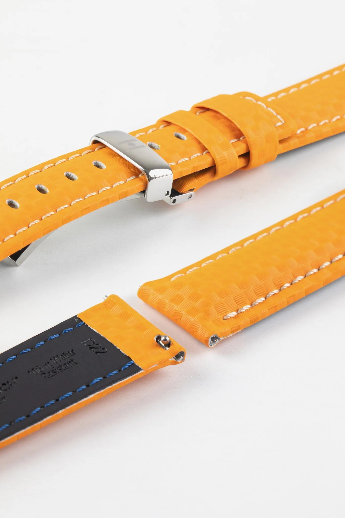 Hirsch CARBON Embossed Water-Resistant Leather Watch Strap in ORANGE