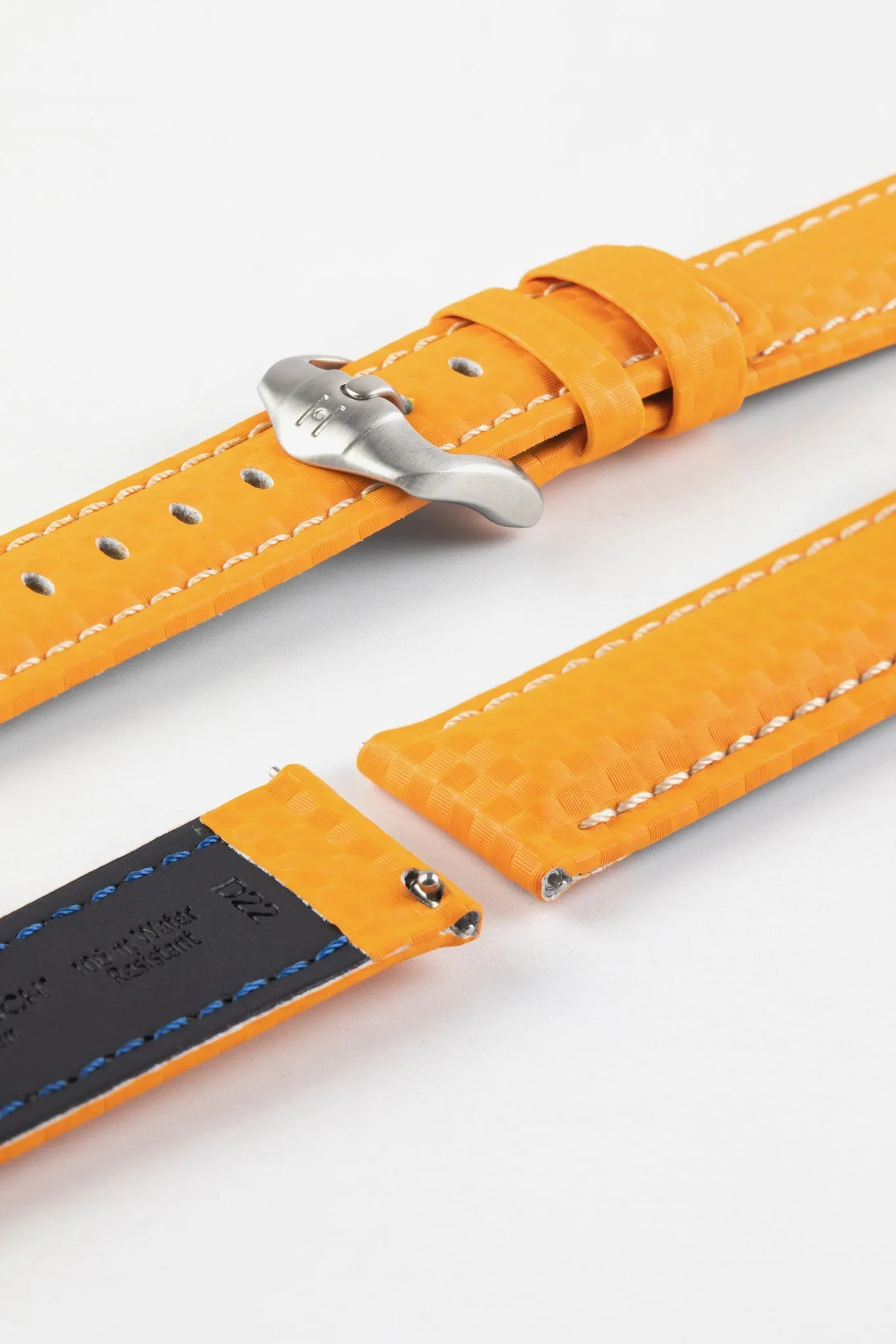 Hirsch CARBON Embossed Water-Resistant Leather Watch Strap in ORANGE