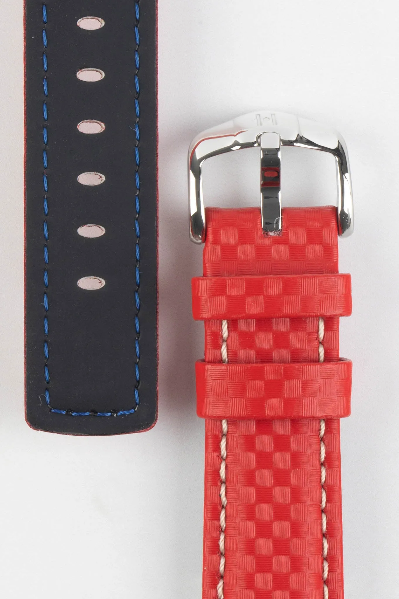 Hirsch CARBON Embossed Water-Resistant Leather Watch Strap in RED