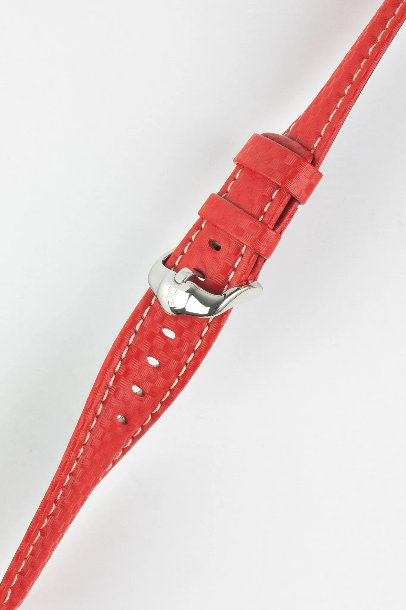 Hirsch CARBON Embossed Water-Resistant Leather Watch Strap in RED