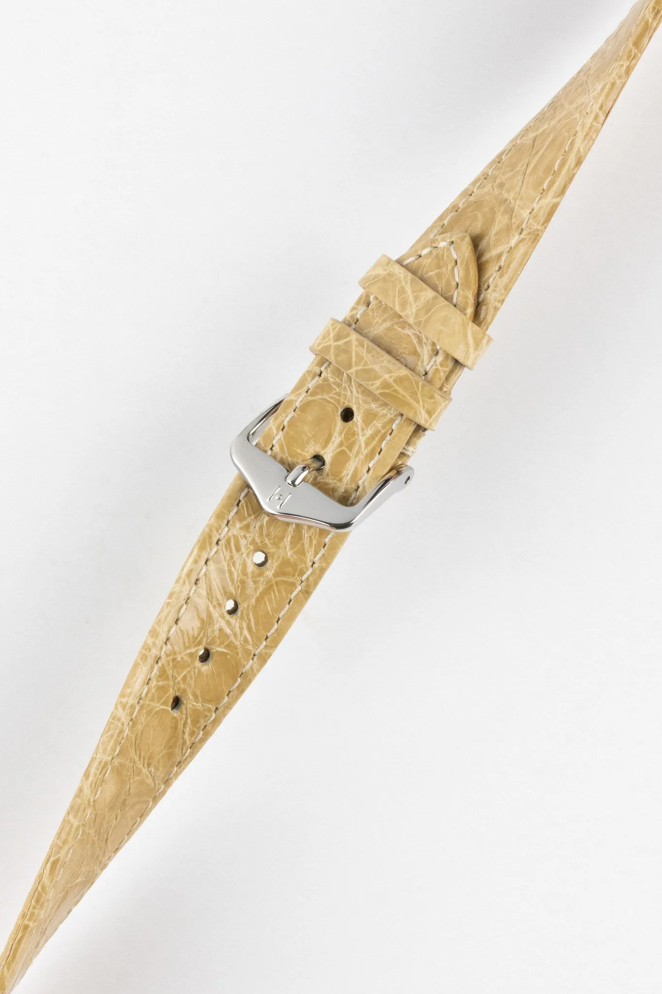Hirsch GENUINE CROCO Shiny Crocodile Leather Watch Strap in BEIGE