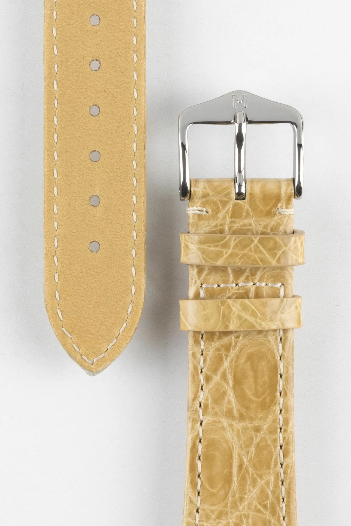 Hirsch GENUINE CROCO Shiny Crocodile Leather Watch Strap in BEIGE