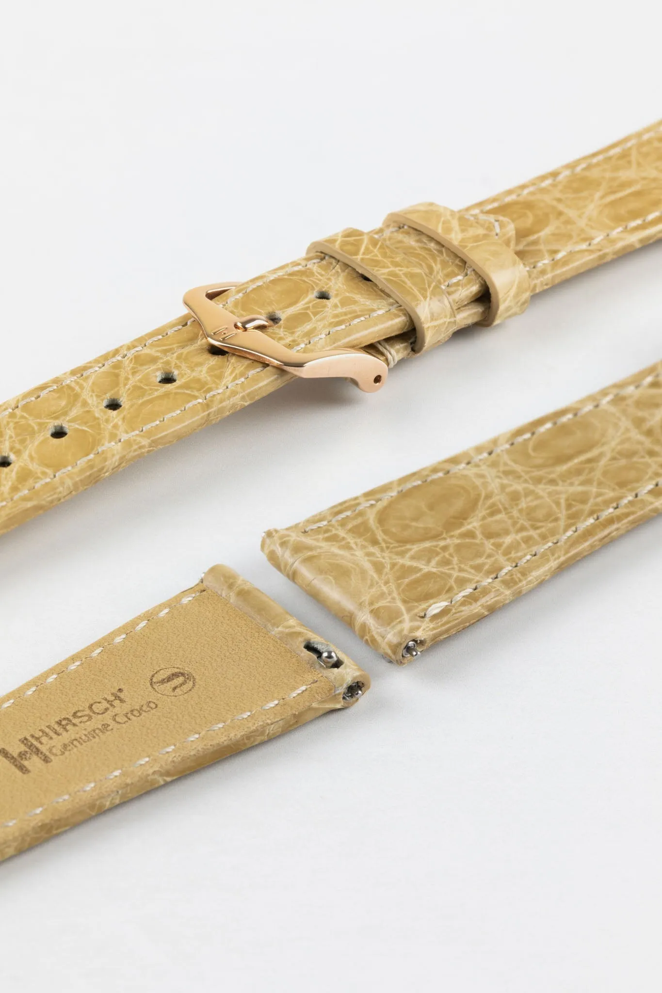 Hirsch GENUINE CROCO Shiny Crocodile Leather Watch Strap in BEIGE