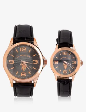 HIS & HERS ROSE GOLD FAUX CROC STRAP WATCH SET