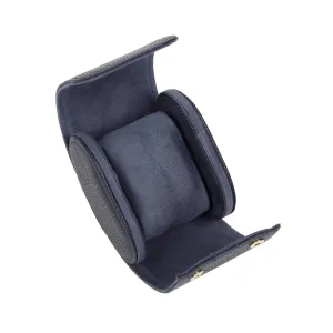 HQ Single Watch Genuine Leather Travel Case/Roll - Navy Blue