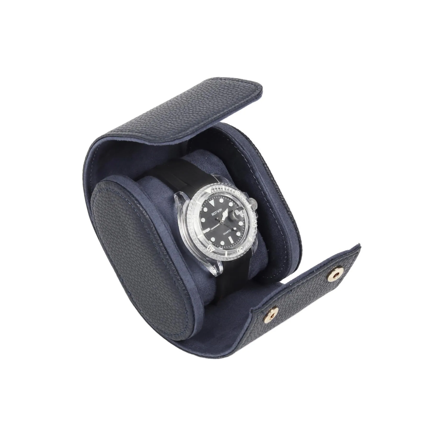 HQ Single Watch Genuine Leather Travel Case/Roll - Navy Blue