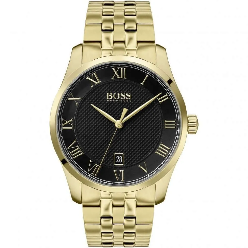 Hugo Boss 1513739 Master Black Dial Gold Bracelet Quartz Men's Watch