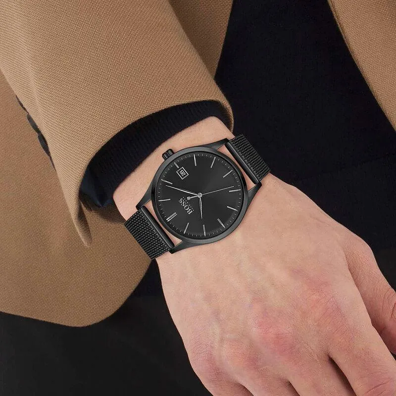 Hugo Boss 1513877 Commissioner Black Plated Dial With Mesh Quartz Men's Watch