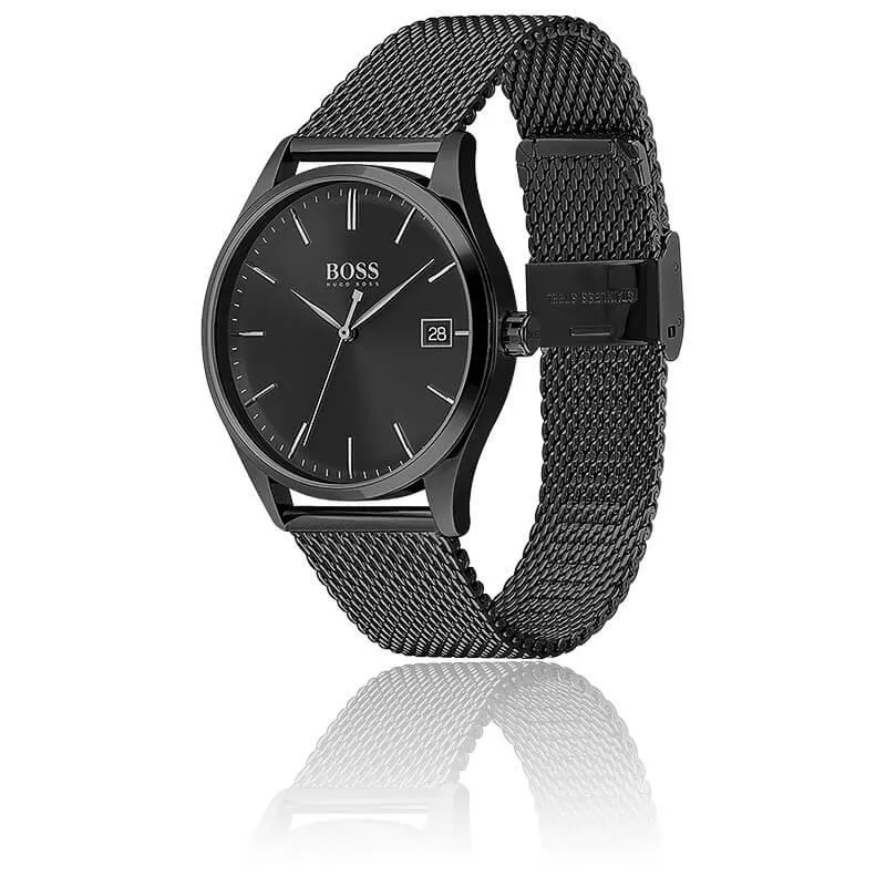 Hugo Boss 1513877 Commissioner Black Plated Dial With Mesh Quartz Men's Watch