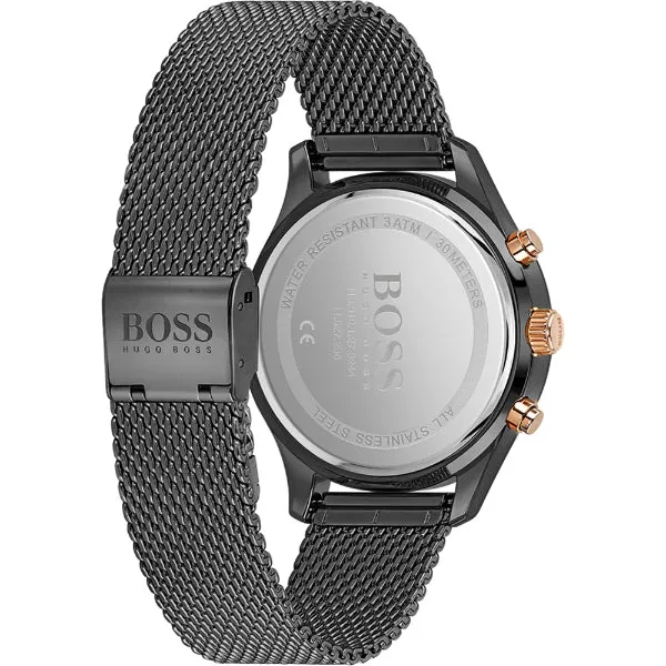 HUGO BOSS Associate Black Mesh Bracelet Black Dial Chronograph Quartz Watch for Gents - HUGO BOSS 1513811
