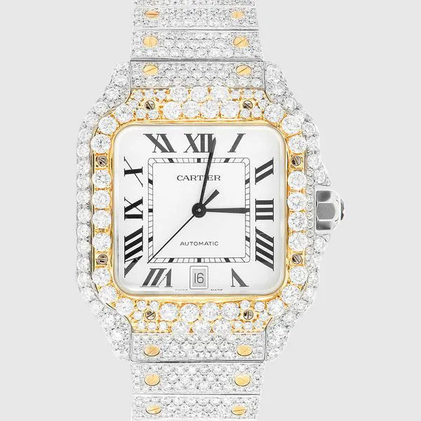 Iced Out Cartier Santos Two Tone 40mm Diamond Watch 22.5ct.