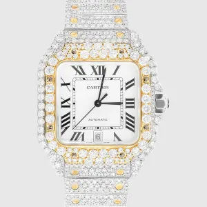 Iced Out Cartier Santos Two Tone 40mm Diamond Watch 22.5ct.