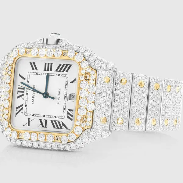 Iced Out Cartier Santos Two Tone 40mm Diamond Watch 22.5ct.