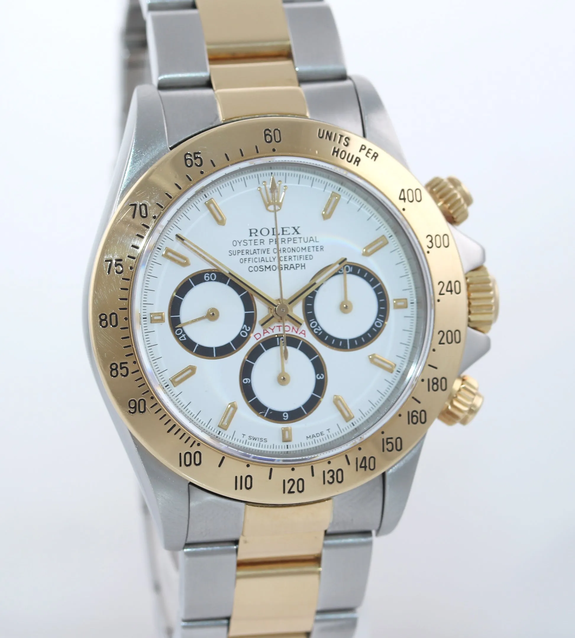 INVERTED 6 Rolex Daytona 16523 Zenith 18k Gold Steel Two Tone White Chrono Watch