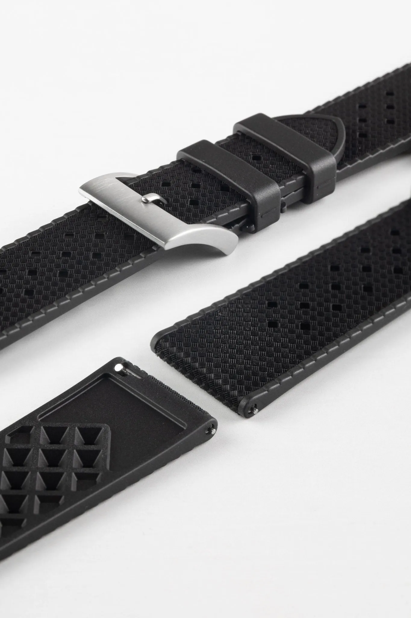 ISOSWISS WAFFLE Textured Rubber Diving Watch Strap in BLACK