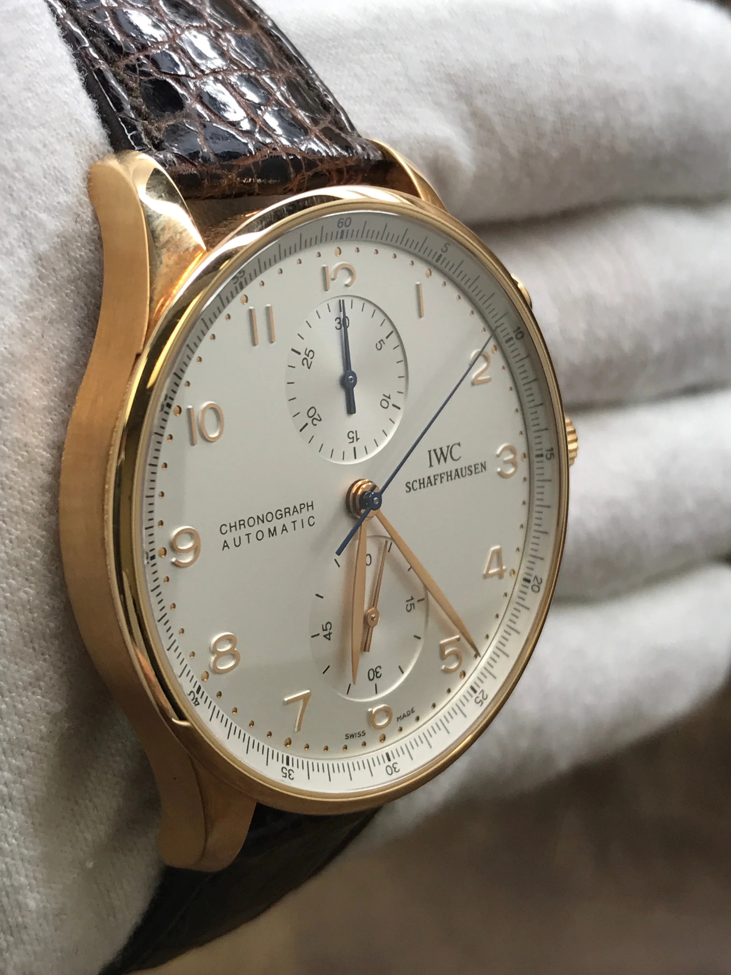 IWC Portuguese Chronograph 18K Rose Gold IW371480 Silver Dial Automatic  Men's Watch