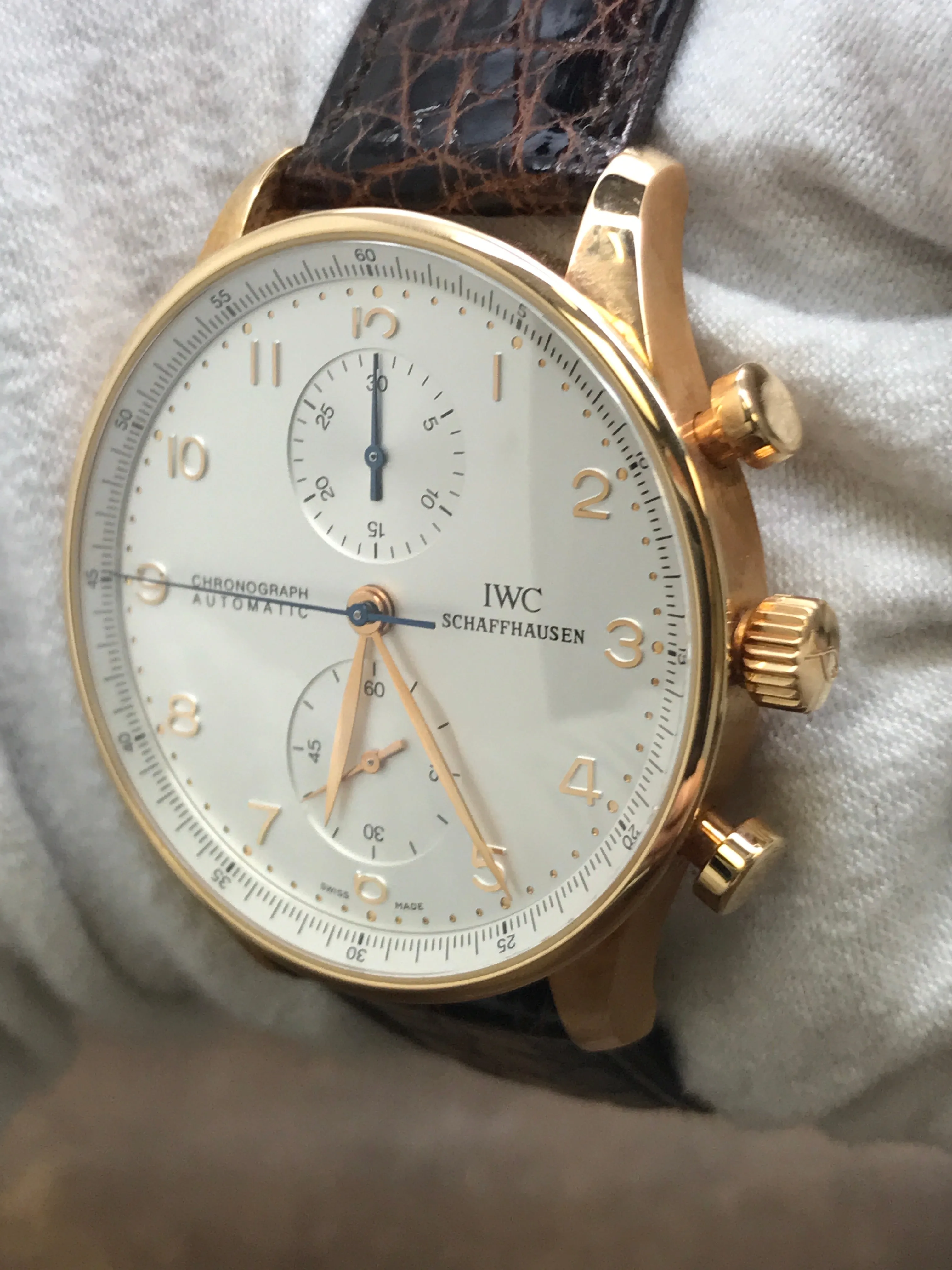 IWC Portuguese Chronograph 18K Rose Gold IW371480 Silver Dial Automatic  Men's Watch