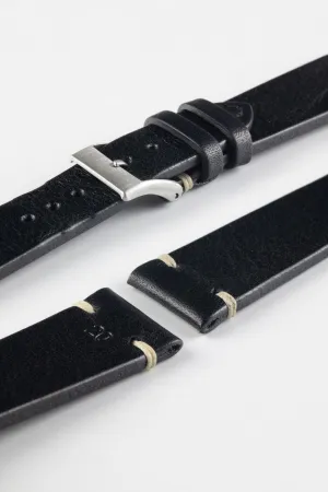 JPM Italian Vintage Leather Watch Strap in BLACK