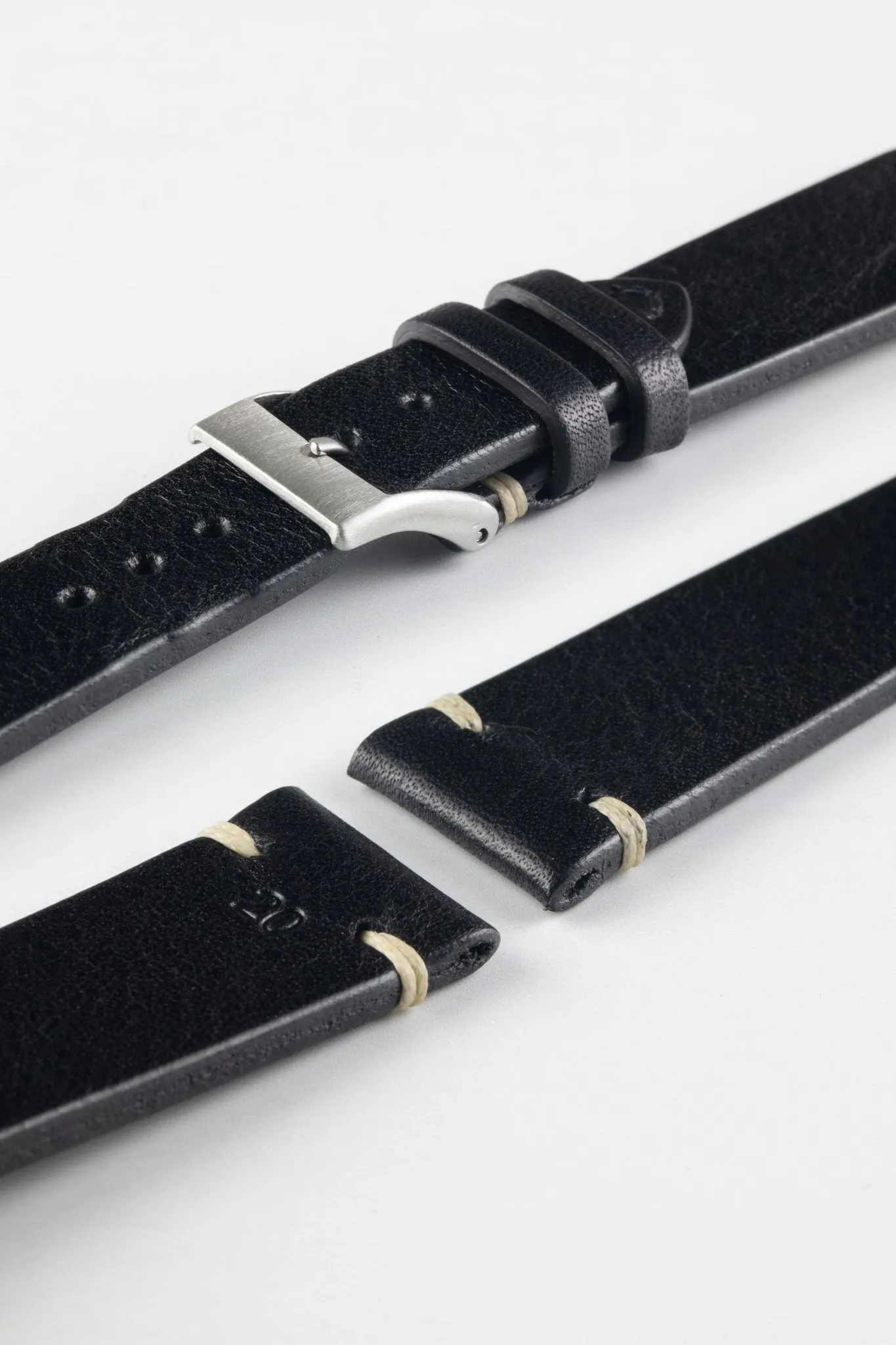 JPM Italian Vintage Leather Watch Strap in BLACK