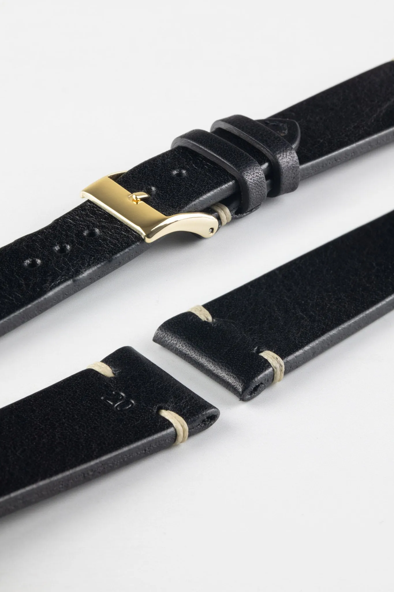 JPM Italian Vintage Leather Watch Strap in BLACK