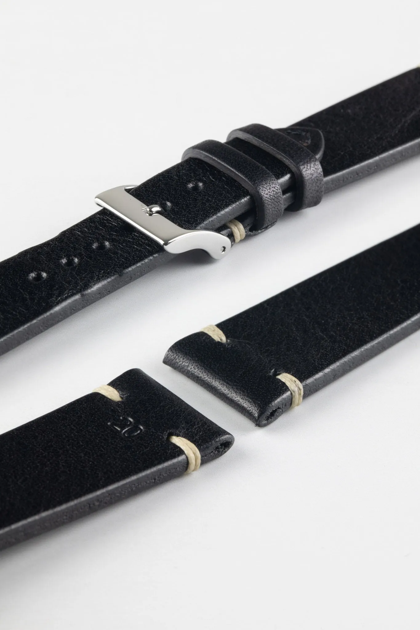 JPM Italian Vintage Leather Watch Strap in BLACK