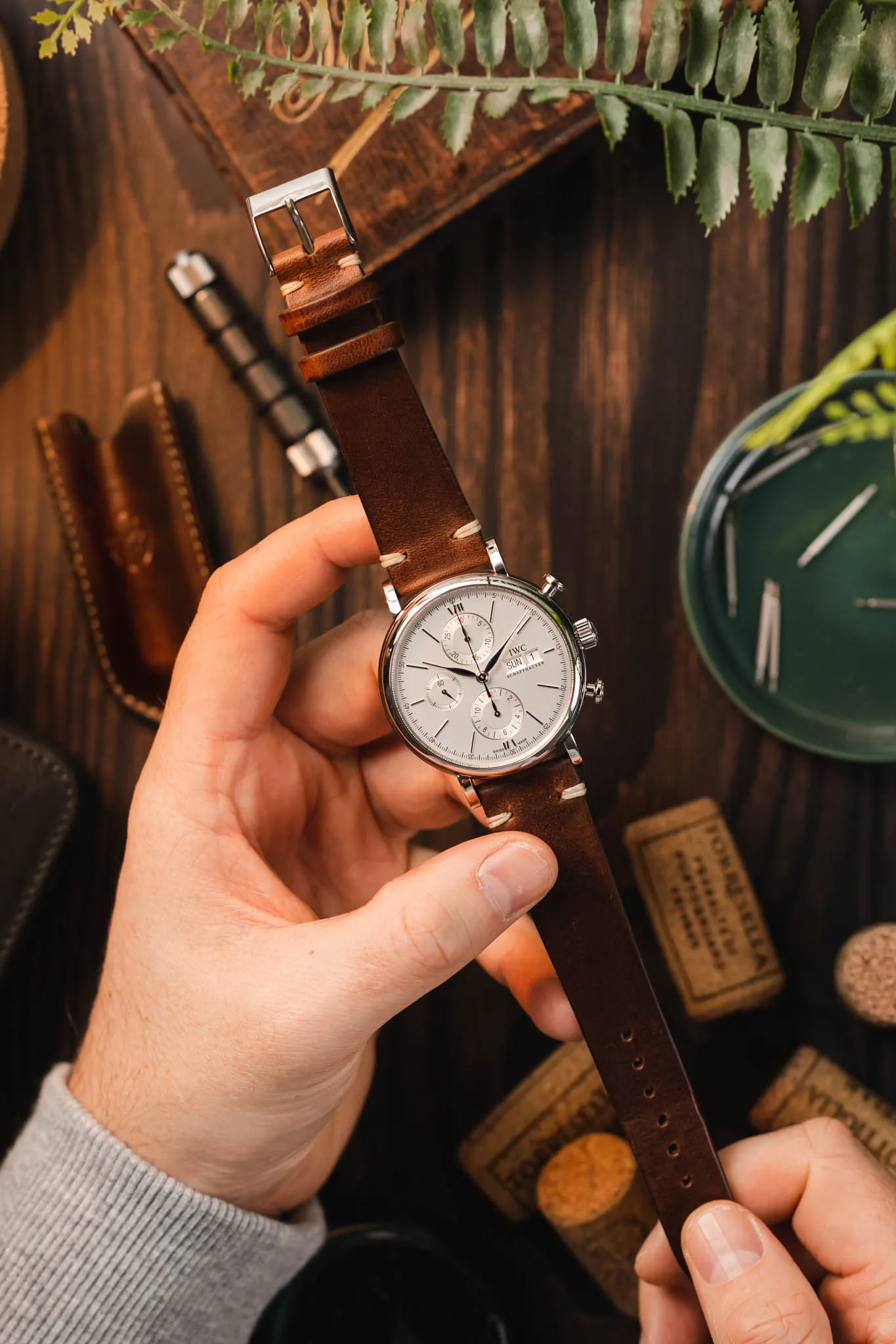 JPM Italian Vintage Leather Watch Strap in DISTRESSED BROWN