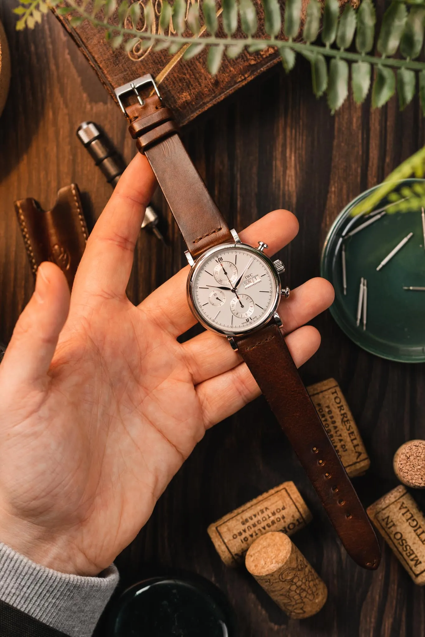 JPM Italian Vintage Leather Watch Strap with Tonal Stitch in DISTRESSED BROWN