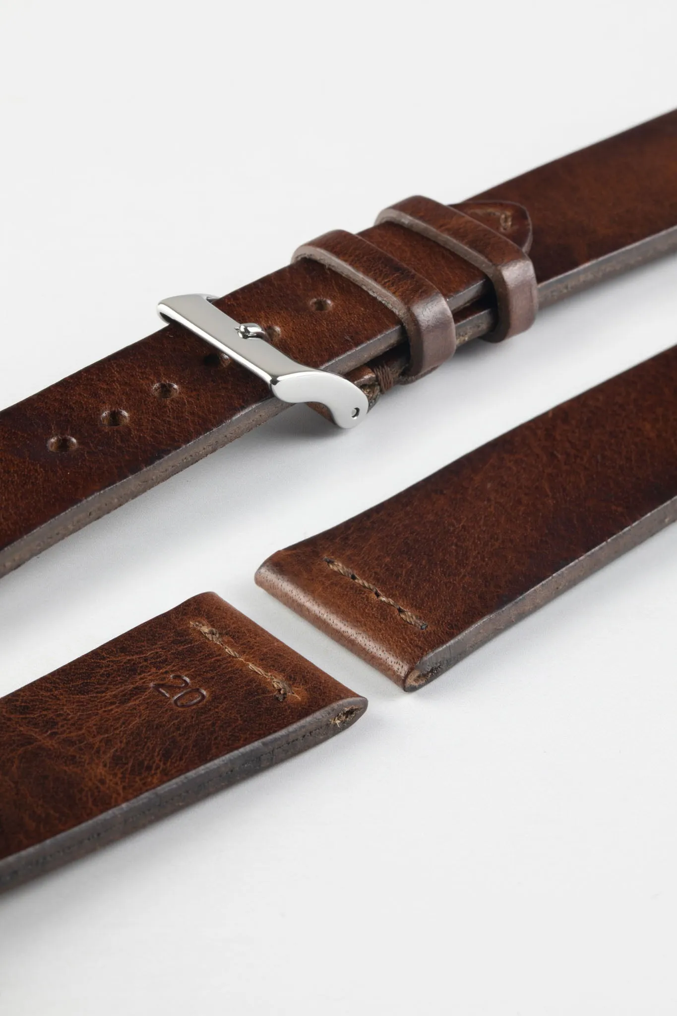 JPM Italian Vintage Leather Watch Strap with Tonal Stitch in DISTRESSED BROWN