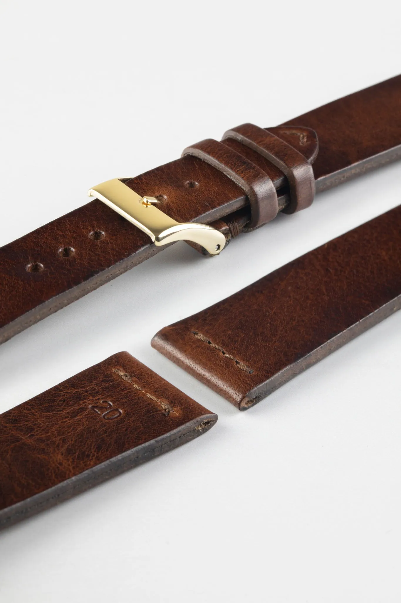 JPM Italian Vintage Leather Watch Strap with Tonal Stitch in DISTRESSED BROWN