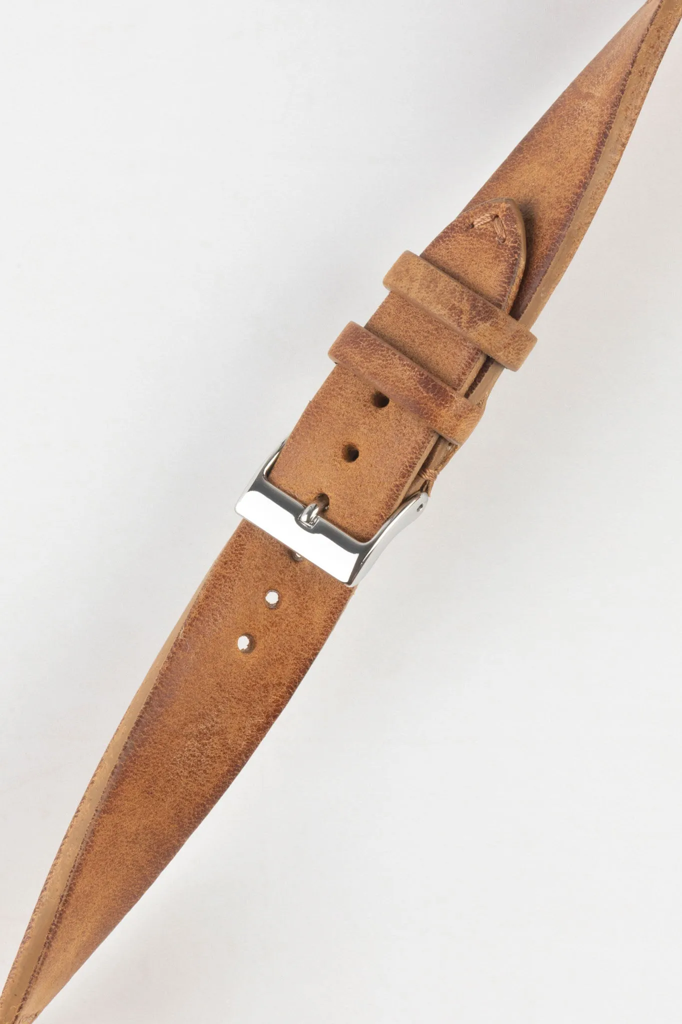 JPM Italian Vintage Leather Watch Strap with Tonal Stitch in MID BROWN