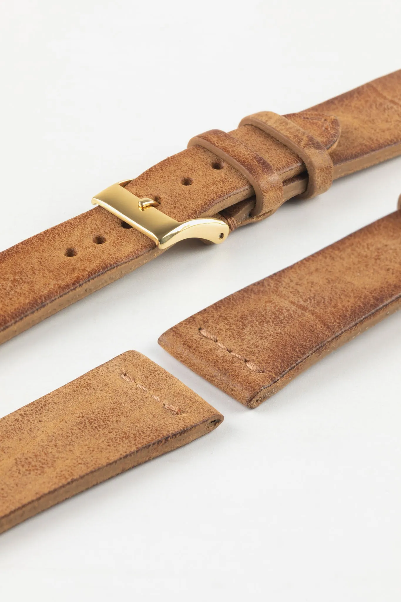 JPM Italian Vintage Leather Watch Strap with Tonal Stitch in MID BROWN
