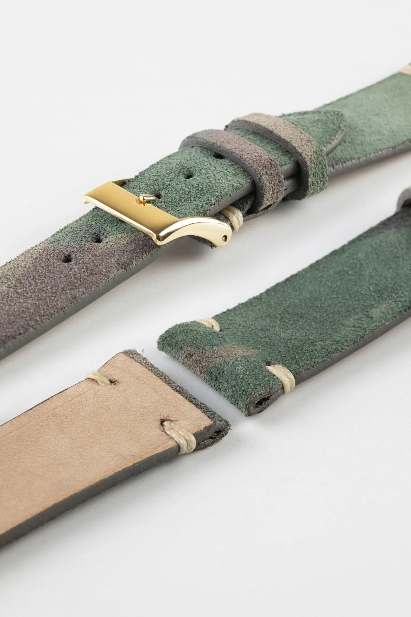 JPM Italian Vintage Suede Leather Watch Strap in GREEN CAMOUFLAGE